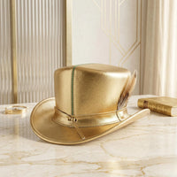 Handmade Gold Leather Steampunk Top Hat – Metallic Festival & Cosplay Headwear