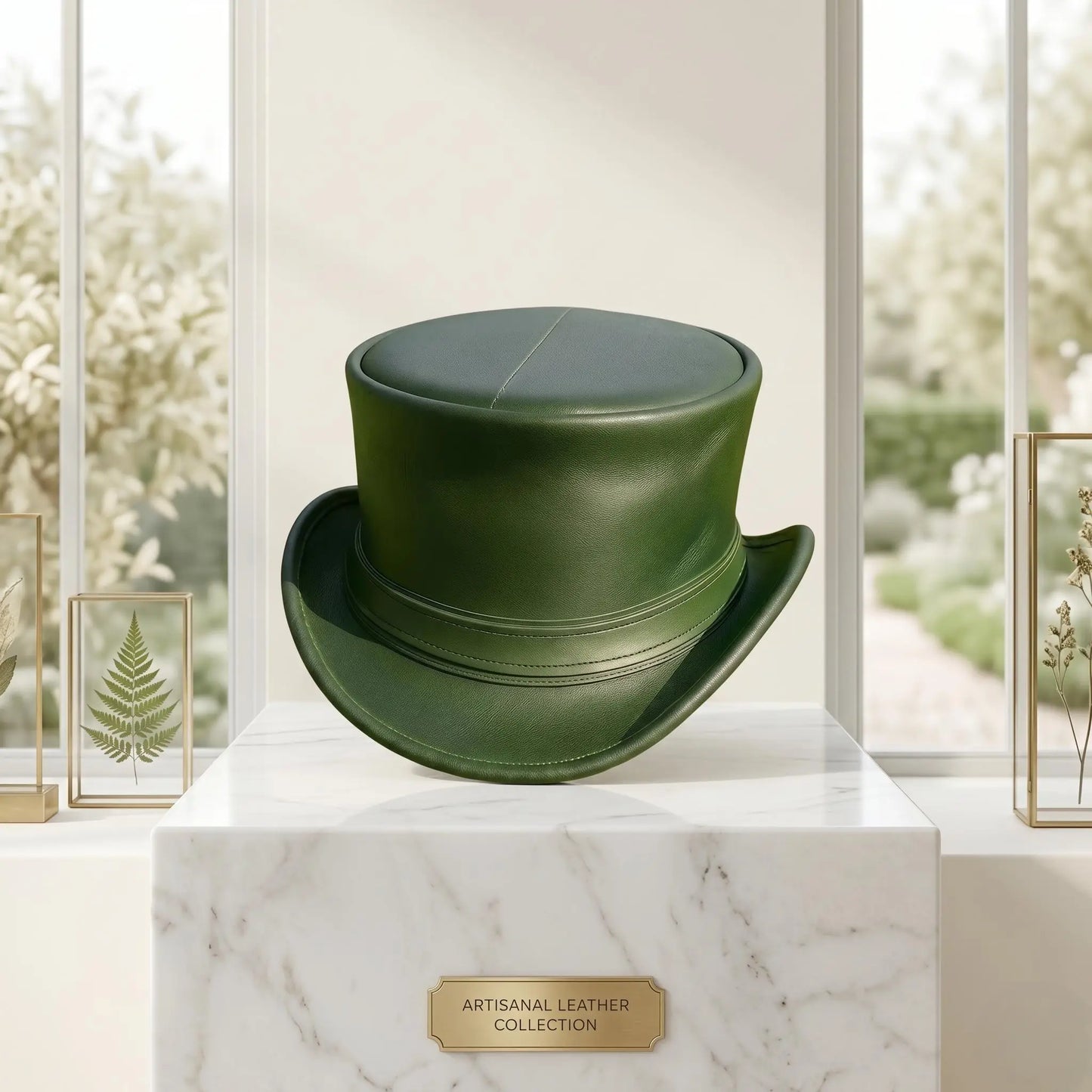 Emerald Green Leather Steampunk Top Hat – Victorian Cosplay & Festival Accessory