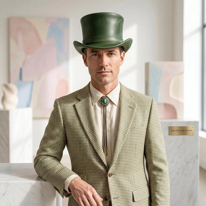 Emerald Green Leather Steampunk Top Hat – Victorian Cosplay & Festival Accessory
