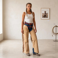 Western Cowboy Suede Leather Riding Chaps with Fringes