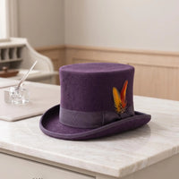 Handcrafted Purple Wool Top Hat – Vintage Steampunk & Formal Elegance