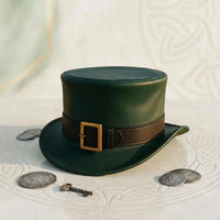 Handmade Green Leather Steampunk Top Hat | Victorian Cosplay & Festival Accessories