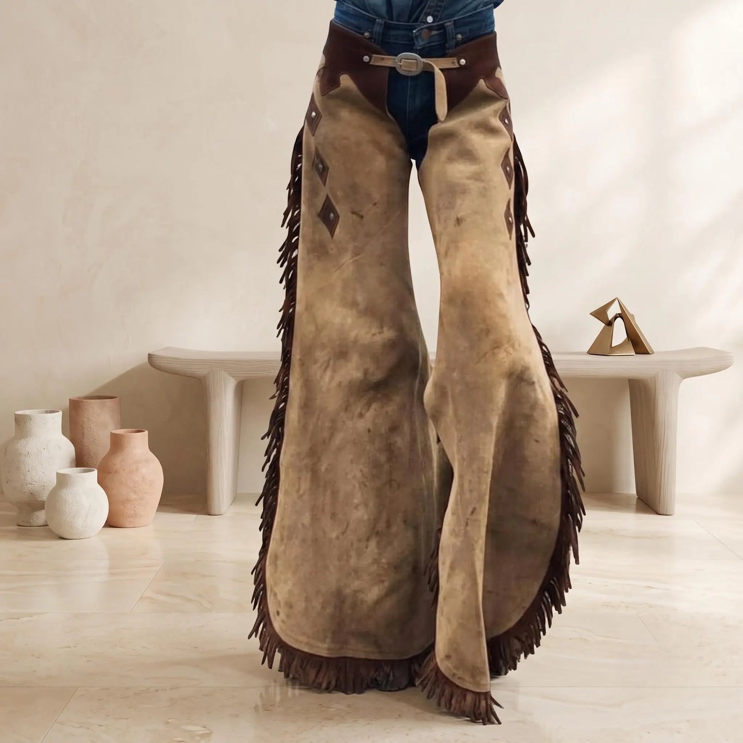 Women's Handmade Western Cowgirl Chaps | Genuine Buckskin Suede Leather