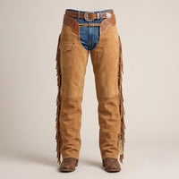 Western Cowboy Suede Leather Riding Chaps with Fringes