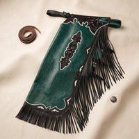 Hand-Tooled Leather Rodeo Chaps | Green Western Show Bull Riding Gear