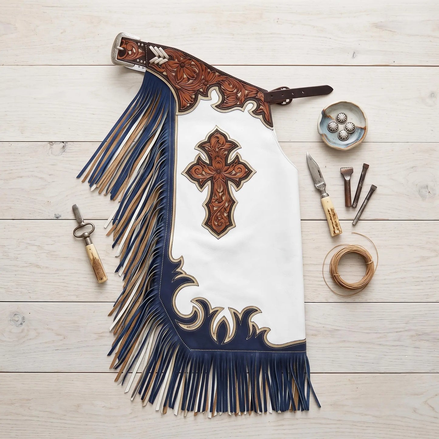 Hand-Tooled Leather Rodeo Chaps – Custom Western Show & Bull Riding Gear
