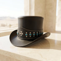 Handmade Black Leather Steampunk Top Hat | Gothic & Festival Fashion