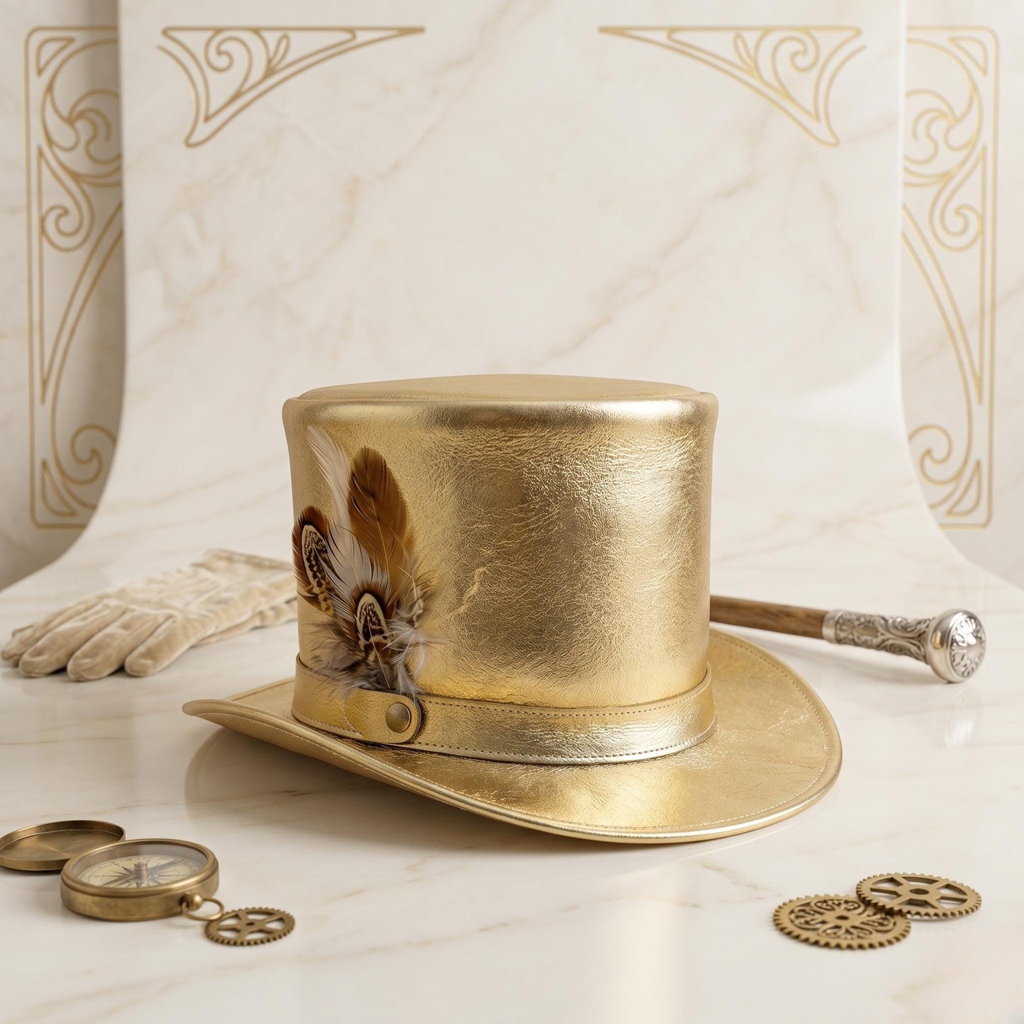 Gold Steampunk Top Hat – Metallic Victorian Cosplay & Festival Headwear