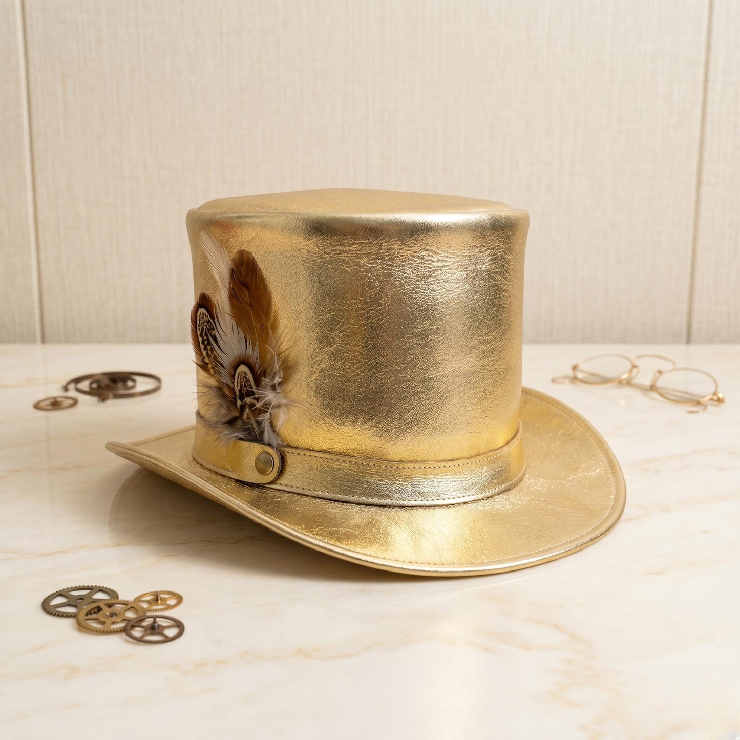 Gold Steampunk Top Hat – Metallic Victorian Cosplay & Festival Headwear