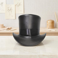 Handmade Black Leather Top Hat – Steampunk & Gothic Victorian Style