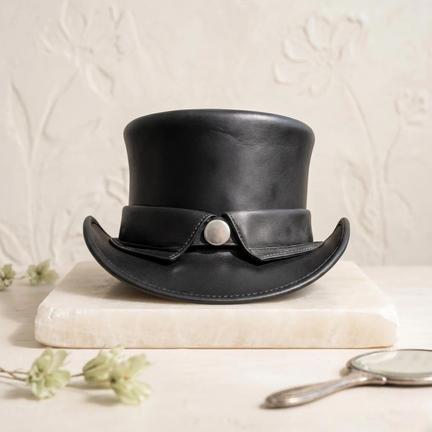 Black Leather Steampunk Top Hat Authentic Victorian Cosplay and Unisex Alternative Festival Fashion Headwear