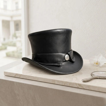 Black Leather Steampunk Top Hat Authentic Victorian Cosplay and Unisex Alternative Festival Fashion Headwear