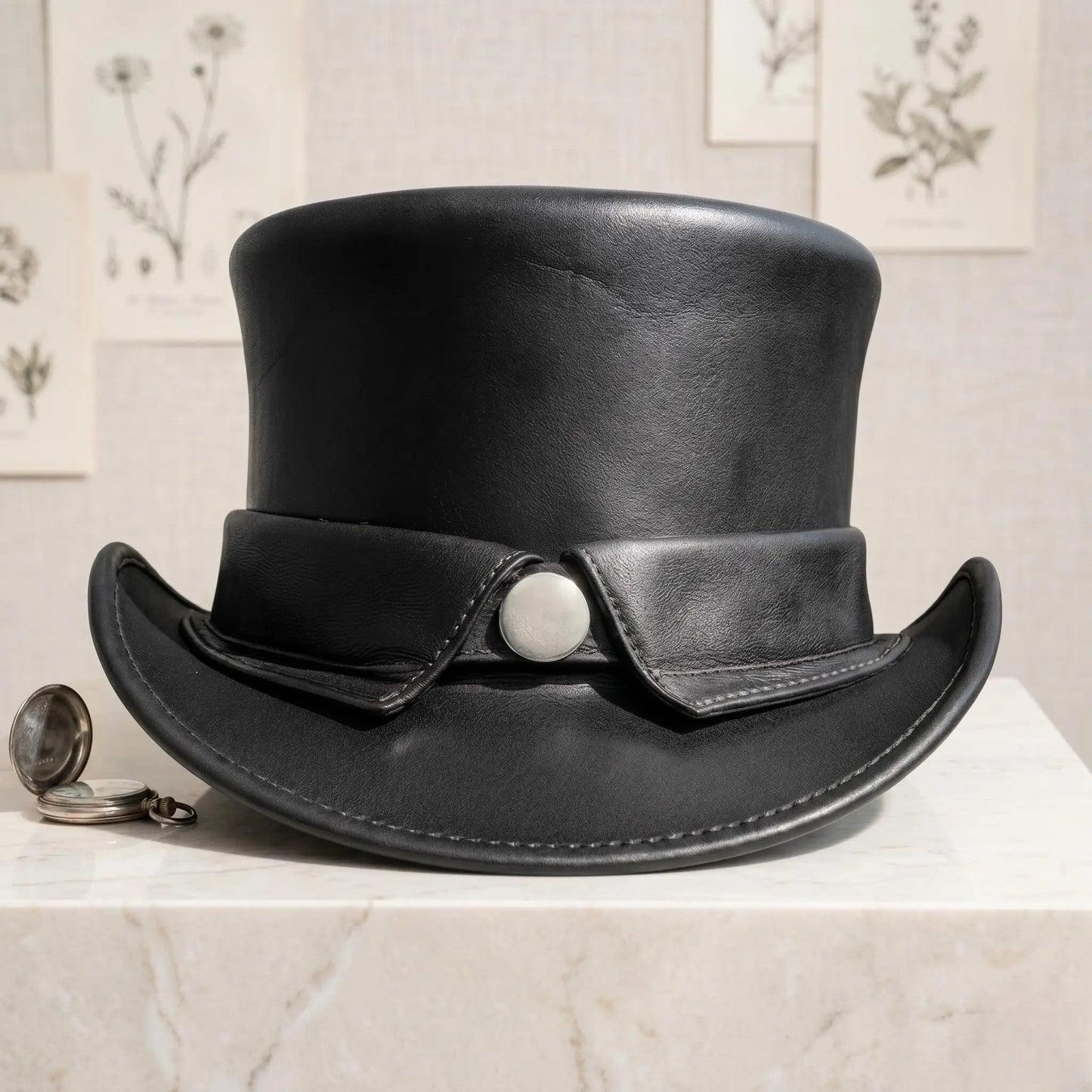 Black Leather Steampunk Top Hat Authentic Victorian Cosplay and Unisex Alternative Festival Fashion Headwear