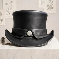 Black Leather Steampunk Top Hat Authentic Victorian Cosplay and Unisex Alternative Festival Fashion Headwear