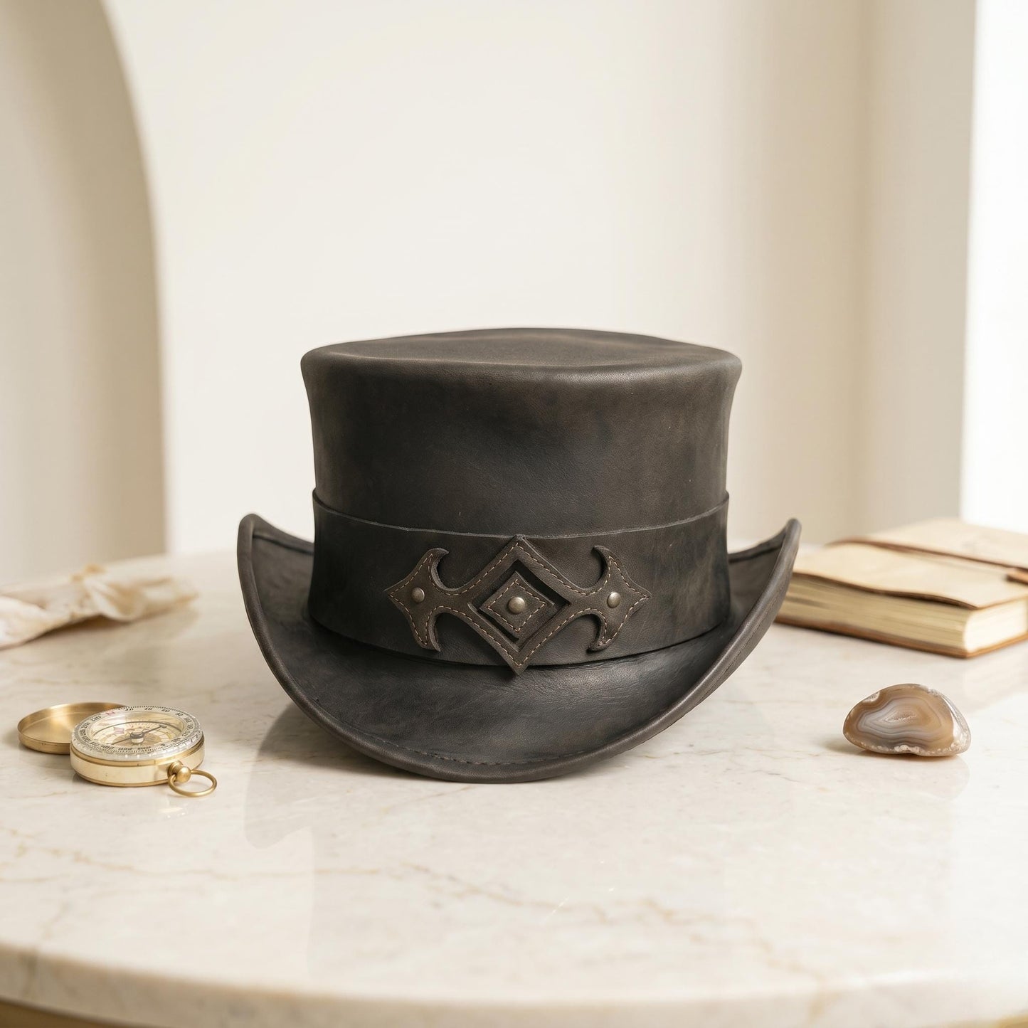 Handcrafted Leather Steampunk Top Hat | Victorian Gothic Cosplay Accessory