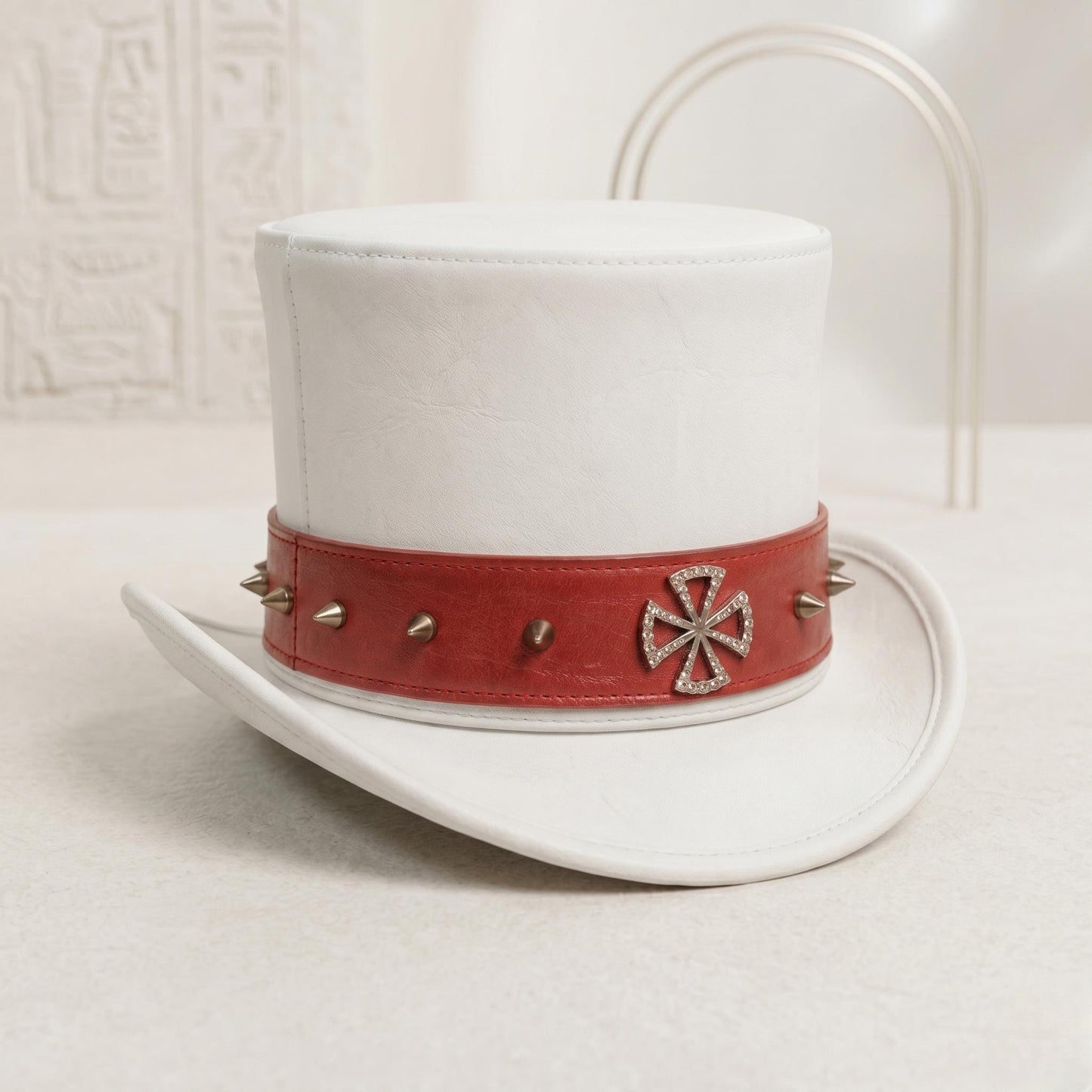 Handcrafted White Leather Steampunk Top Hat | Gothic & Cosplay Statement Headwear