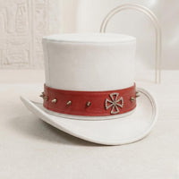 Handcrafted White Leather Steampunk Top Hat | Gothic & Cosplay Statement Headwear