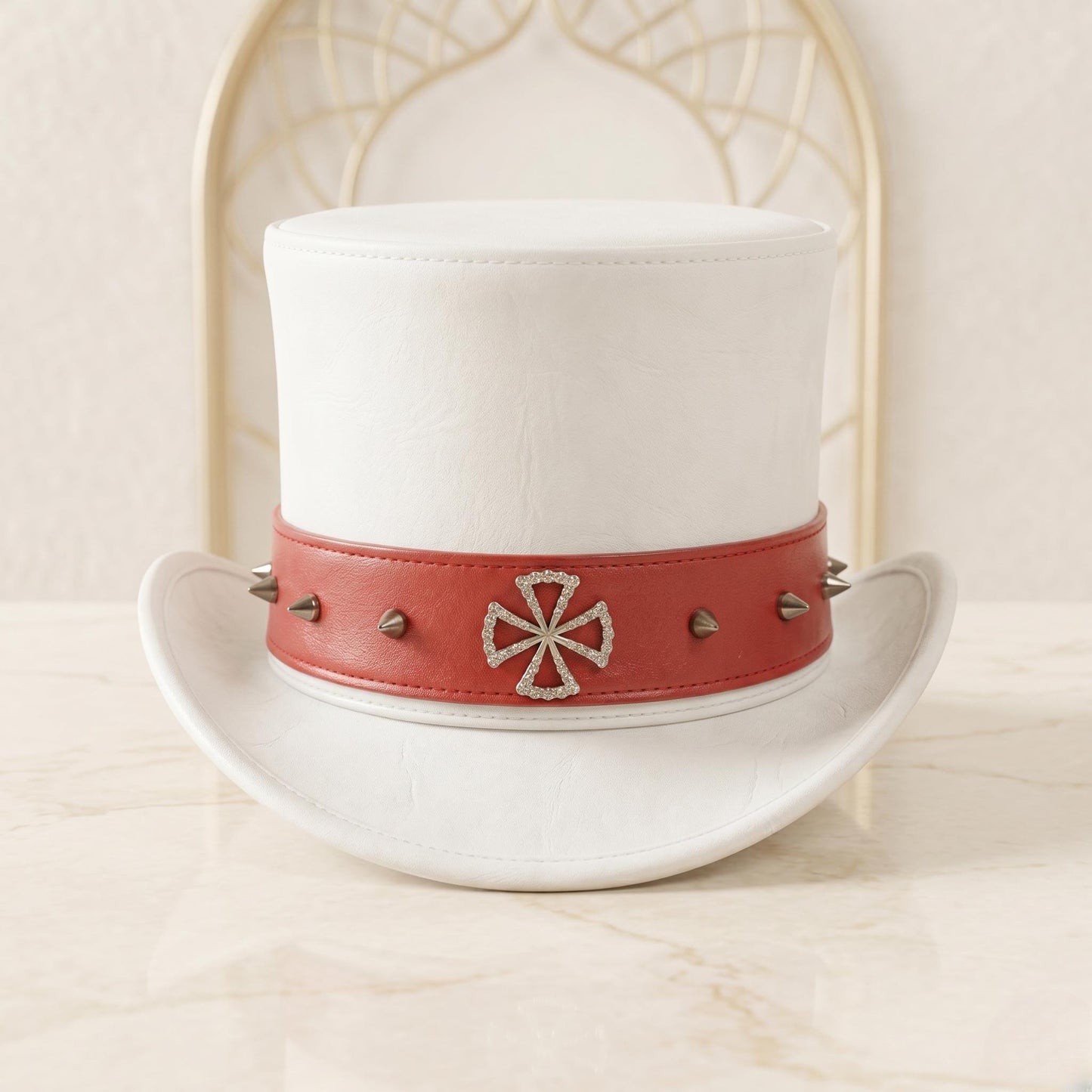 Handcrafted White Leather Steampunk Top Hat | Gothic & Cosplay Statement Headwear