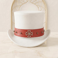 Handcrafted White Leather Steampunk Top Hat | Gothic & Cosplay Statement Headwear