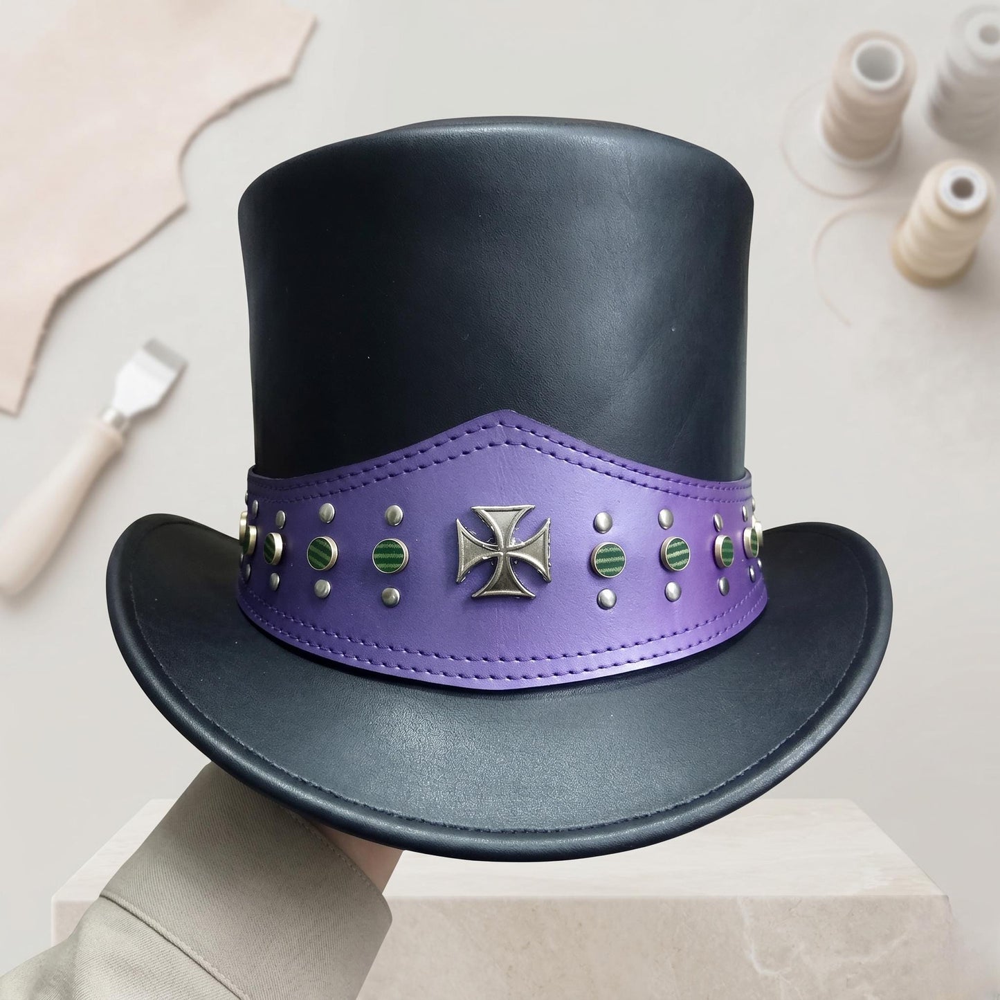 Step Into the Shadows Handcrafted Leather Steampunk Top Hat