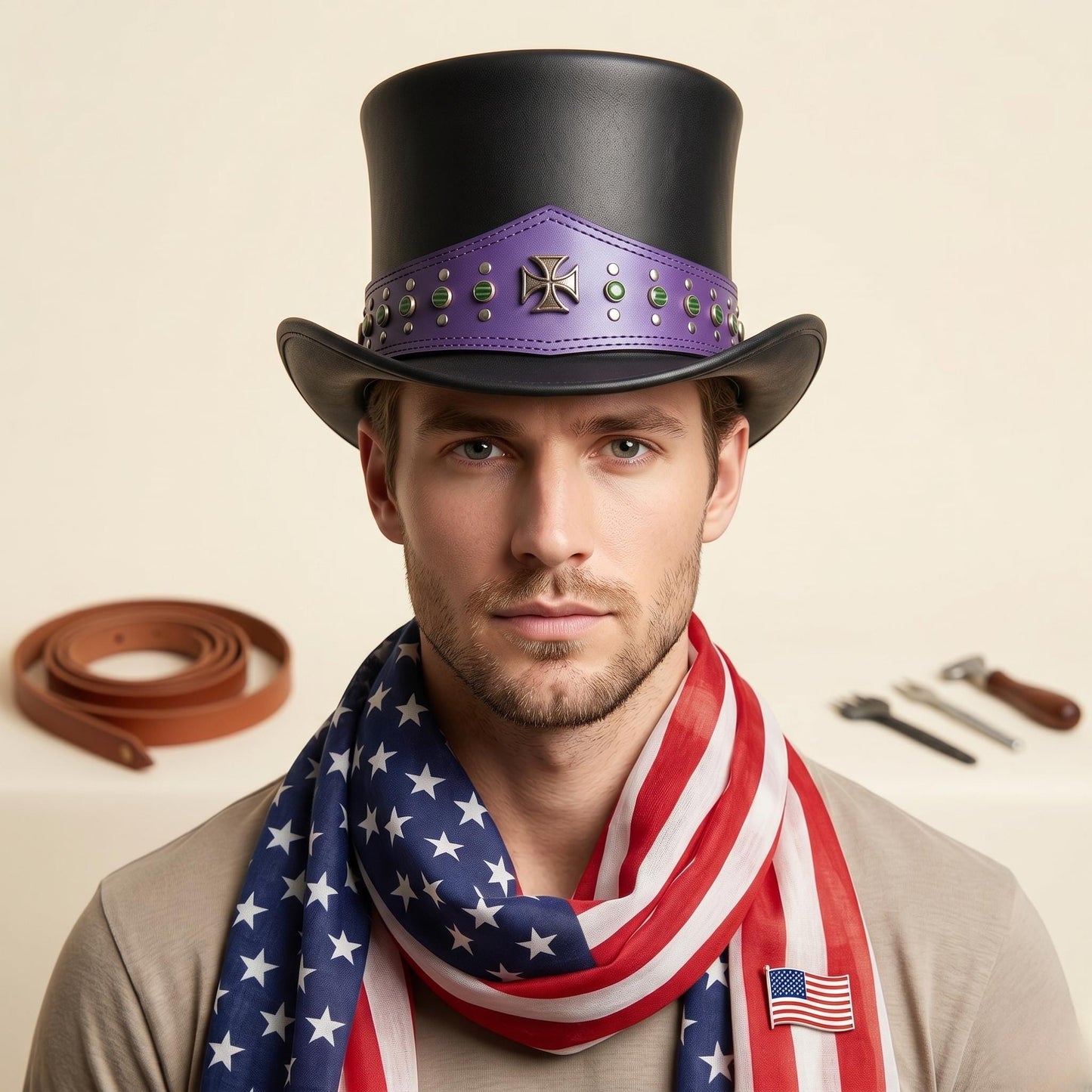 Step Into the Shadows Handcrafted Leather Steampunk Top Hat