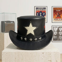 Black Leather Star Top Hat – Steampunk Gothic Rockstar Cosplay Hat
