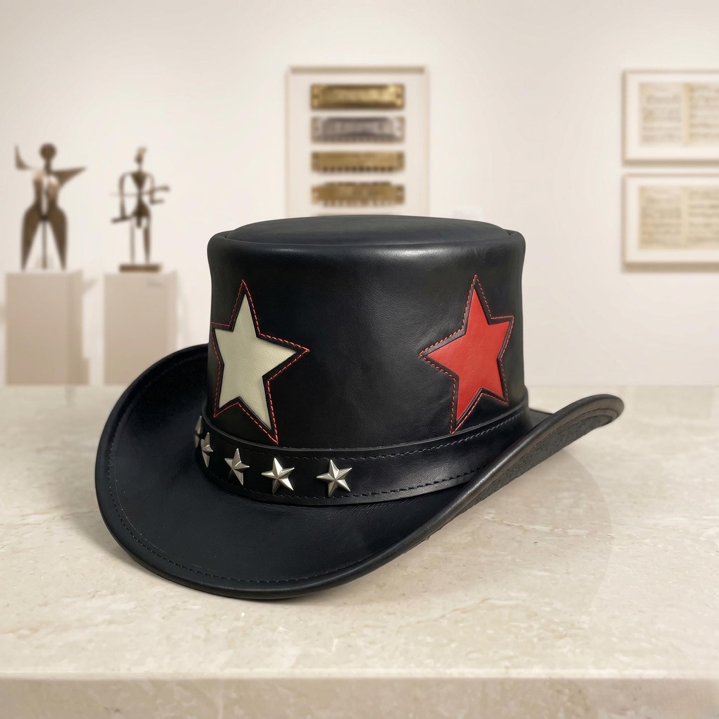 Black Leather Star Top Hat – Steampunk Gothic Rockstar Cosplay Hat