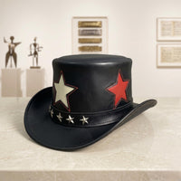 Black Leather Star Top Hat – Steampunk Gothic Rockstar Cosplay Hat