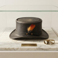 Black Leather Steampunk Top Hat with Feather Accent – Gothic & Cosplay Festival Headwear