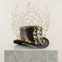 Black Leather Skull & Flame Top Hat | Gothic Biker Festival Headwear
