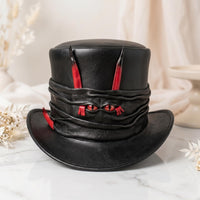 Horned Gothic Leather Top Hat – Steampunk Demon Cosplay Headwear for Festivals Halloween  Alternative Outfits