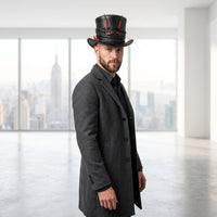 Horned Gothic Leather Top Hat – Steampunk Demon Cosplay Headwear for Festivals Halloween  Alternative Outfits