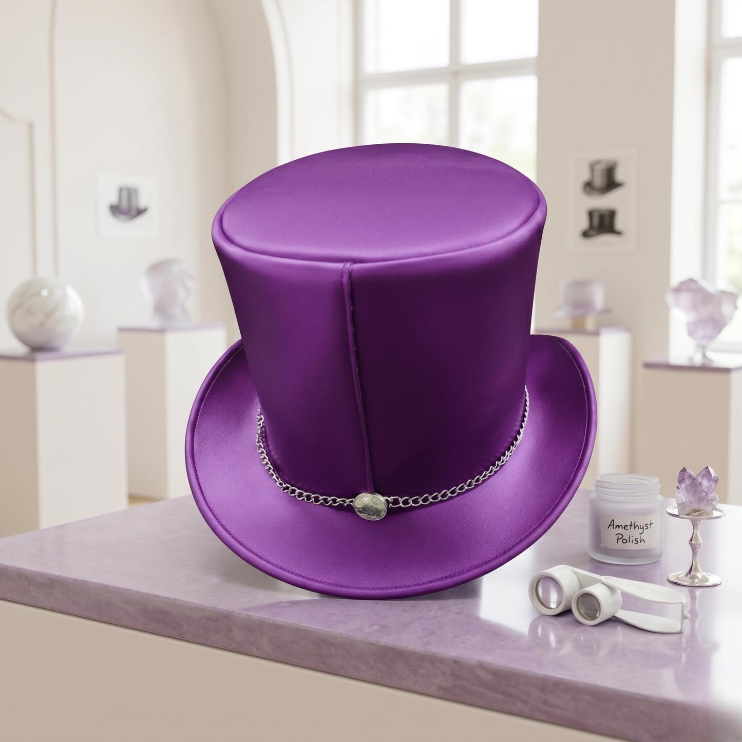 Handmade Purple Steampunk Leather Top Hat – Genuine Metallic Leather