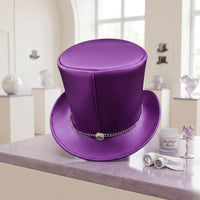 Handmade Purple Steampunk Leather Top Hat – Genuine Metallic Leather