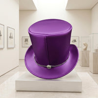 Handmade Purple Steampunk Leather Top Hat – Genuine Metallic Leather