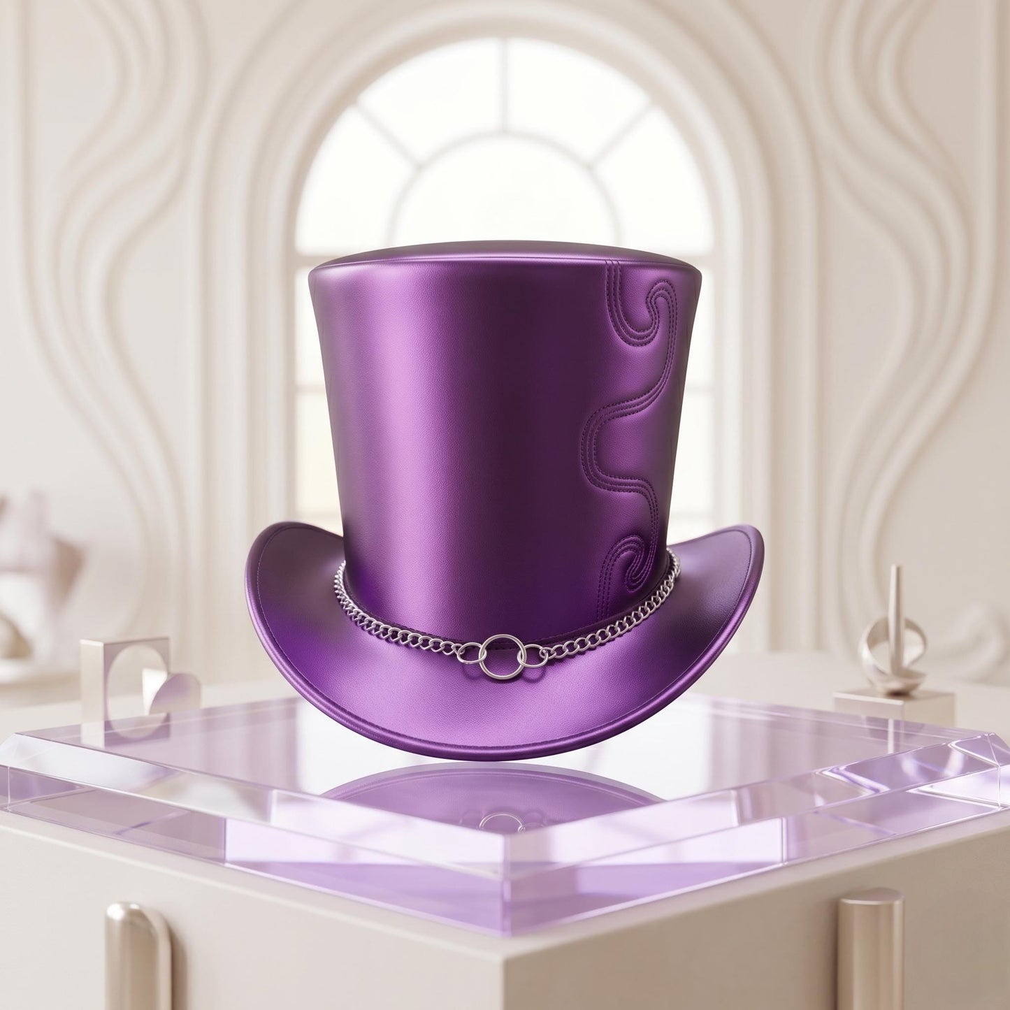 Handmade Purple Steampunk Leather Top Hat – Genuine Metallic Leather