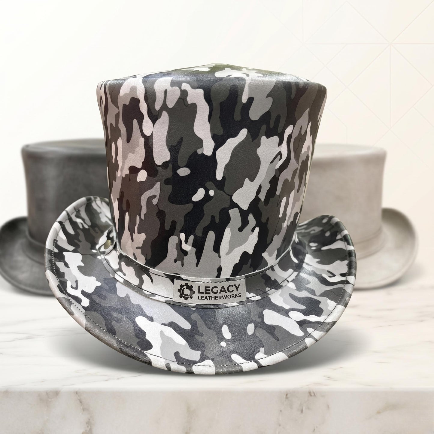 Camouflage Leather Top Hat - Steampunk Gothic Cosplay Festival Military Fashion Unisex hat