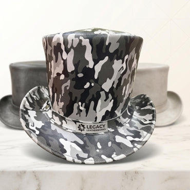 Camouflage Leather Top Hat - Steampunk Gothic Cosplay Festival Military Fashion Unisex hat