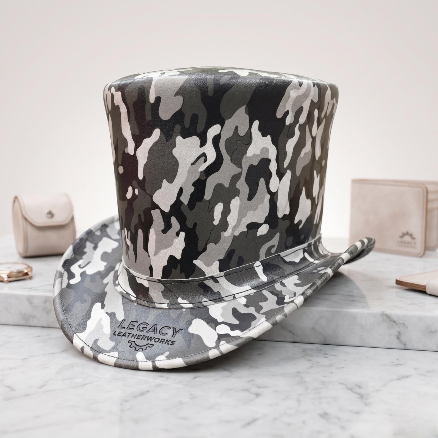 Camouflage Leather Top Hat - Steampunk Gothic Cosplay Festival Military Fashion Unisex hat