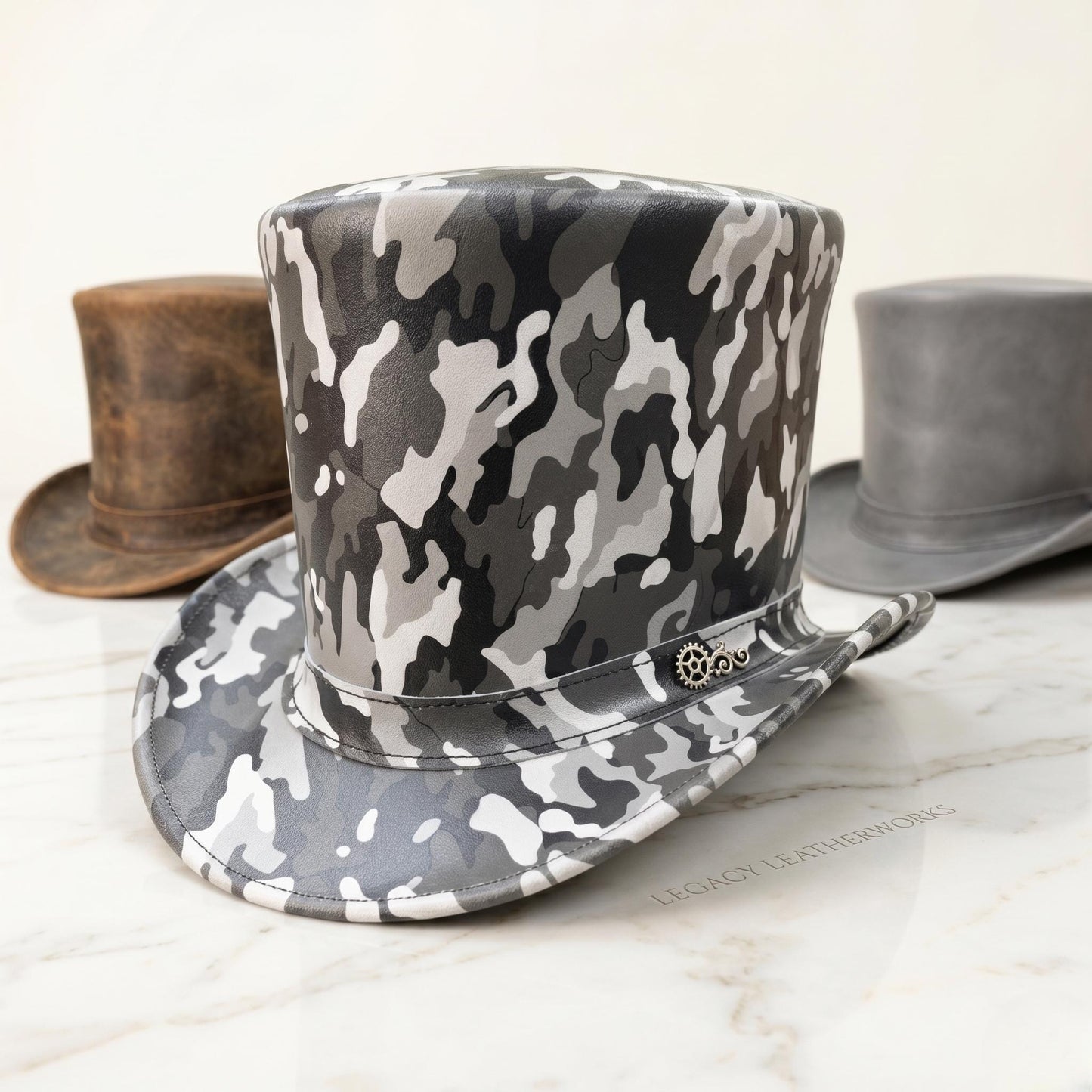 Camouflage Leather Top Hat - Steampunk Gothic Cosplay Festival Military Fashion Unisex hat