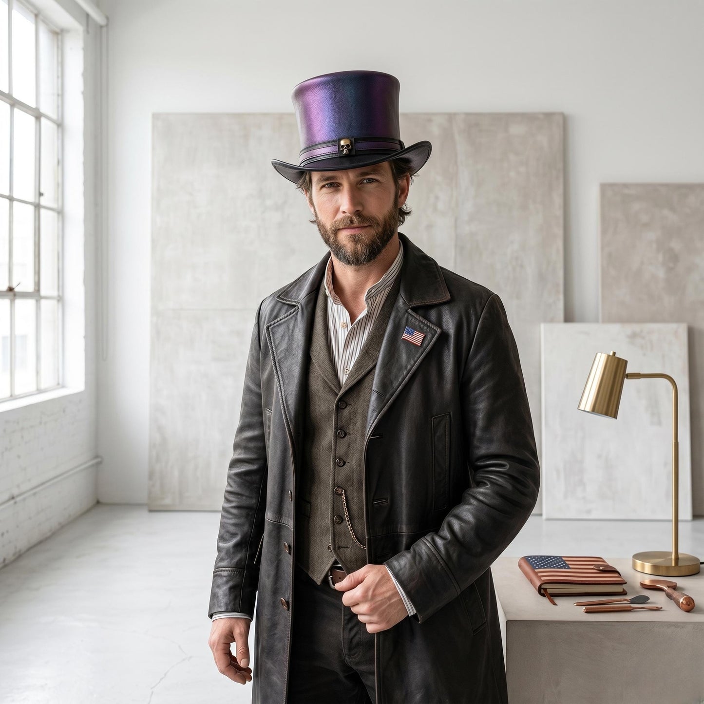 Unleash Your Alternative Style Handmade Purple Leather Steampunk Top Hat