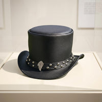 Handcrafted Steampunk Leather Top Hat – Distressed Gothic Festival Headwear
