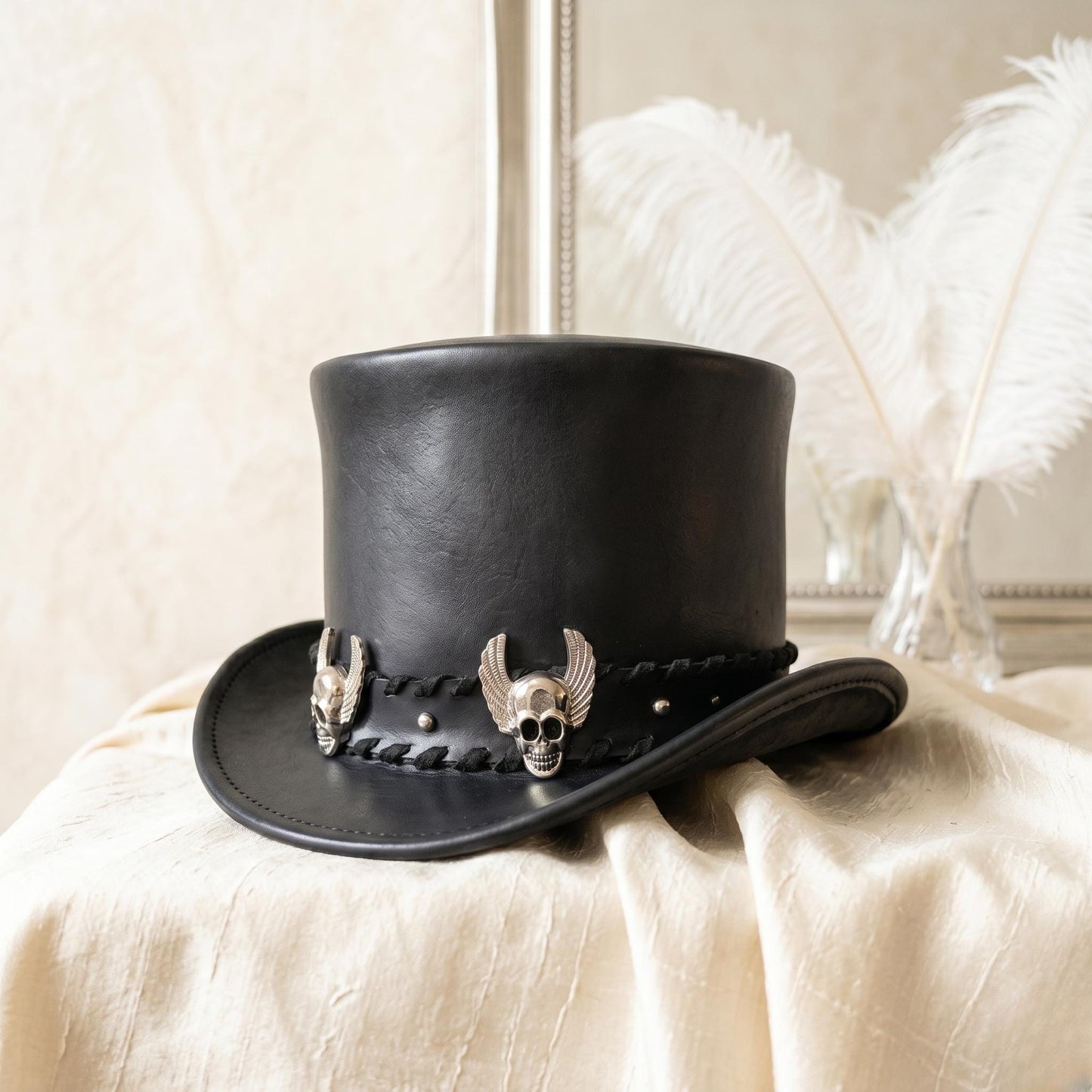 Black Leather Gothic Top Hat | Steampunk Cosplay & Festival Headwear