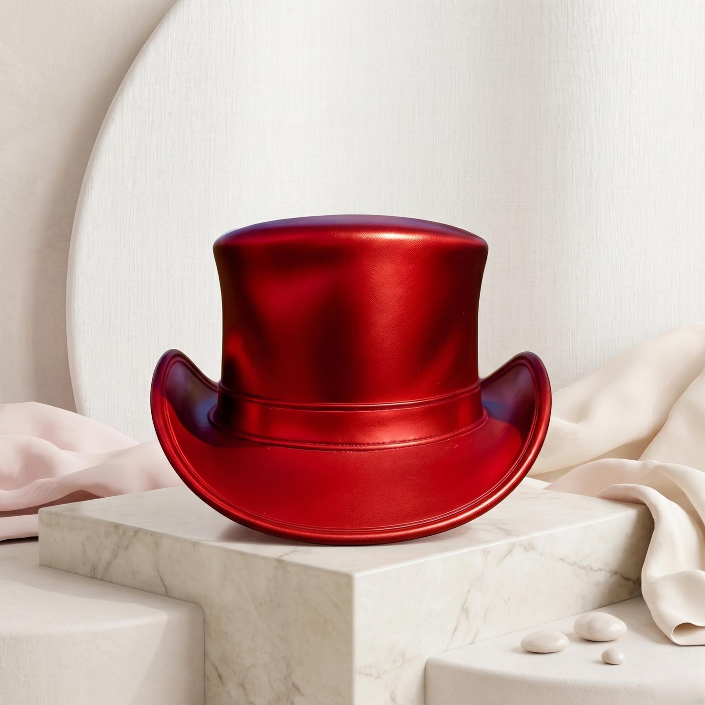 Red Metallic Leather Top Hat – Vintage Victorian & Steampunk Statement Piece