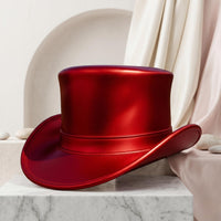 Red Metallic Leather Top Hat – Vintage Victorian & Steampunk Statement Piece