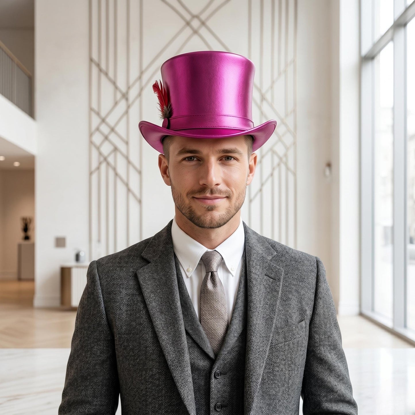 Metallic Pink Leather Steampunk Top Hat – Luxury Victorian Cosplay & Festival Headwear