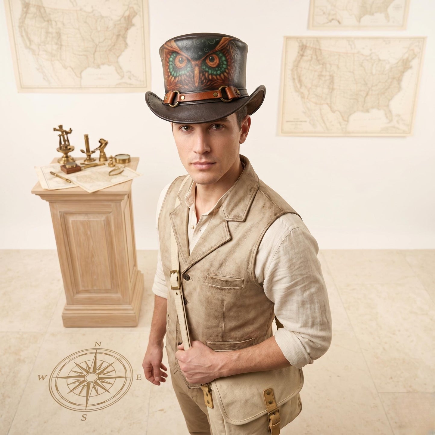 Stand Out in Style: Handmade Owl Leather Top Hat