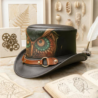 Stand Out in Style: Handmade Owl Leather Top Hat