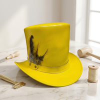 Yellow Leather Top Hat with Feather – Victorian Steampunk Costume Hat