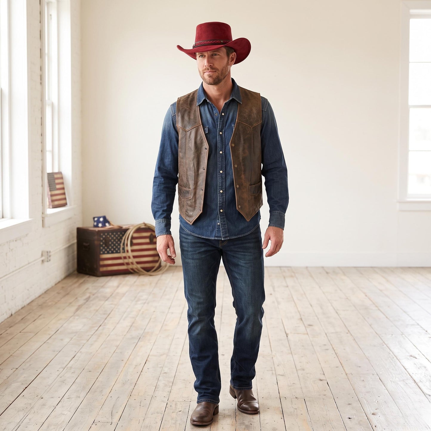 Red Suede Steampunk Cowboy Hat – Bold Alternative Fashion Headwear